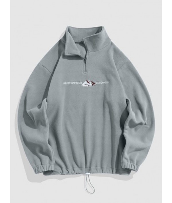 Fuzzy Embroidered Quarter Zip Polar Fleece Sweatshirt And Jogger Cargo Pants Set