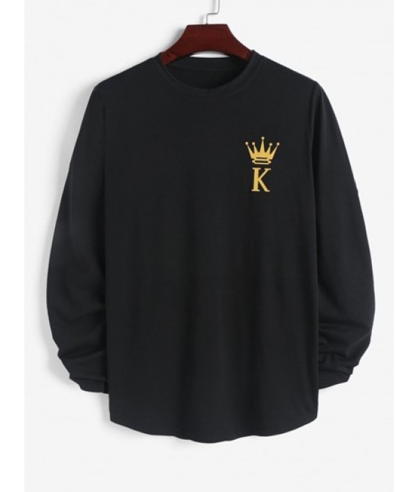 Letter Crown Pattern Asymmetric Hem T-shirt And Cargo Jogger Techwear Pants Set Letter Crown Pattern Asymmetric Hem T-shirt And Cargo Jogger Techwear Pants Set