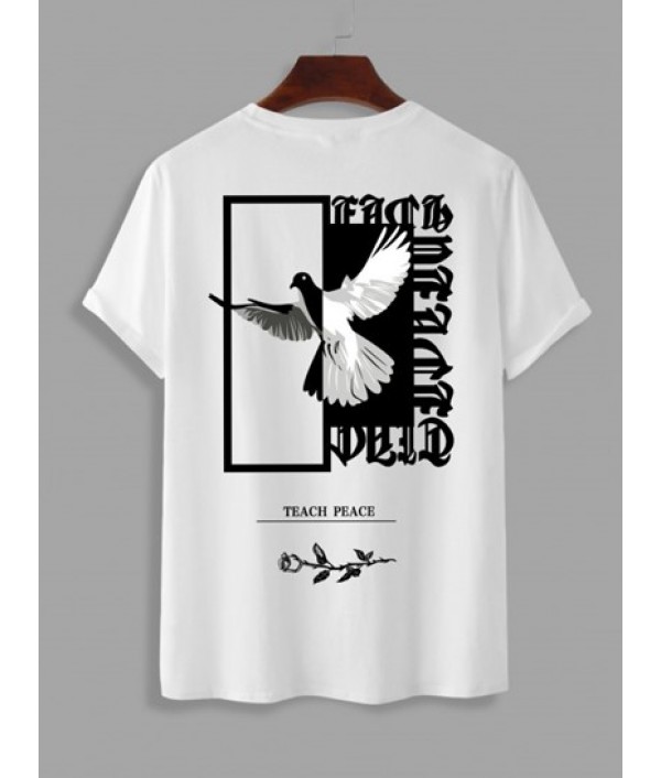 Eagle Letter Rose Graphic Pattern Short Sleeves T-shirt And Cargo Pants Set Eagle Letter Rose Graphic Pattern Short Sleeves T-shirt And Cargo Pants Set