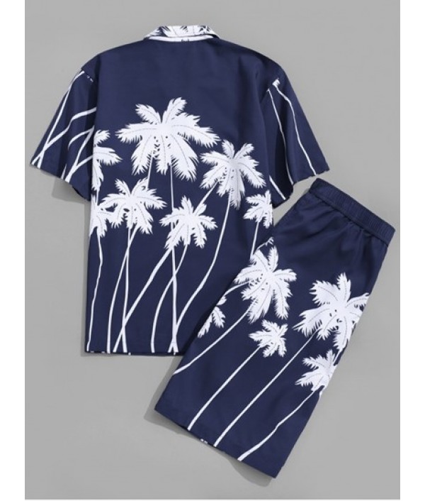 Tropical Coconut Palm Printed Hawaii Shirt And Beach Shorts Two Pieces Set Tropical Coconut Palm Printed Hawaii Shirt And Beach Shorts Two Pieces Set