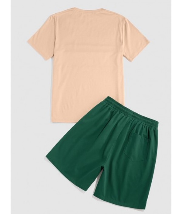 Colorblock T-shirt And Drawstring Shorts Set Colorblock T-shirt And Drawstring Shorts Set