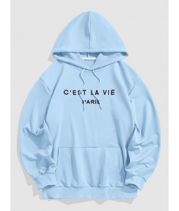 Letter C'EST LA VIE PARIS Embroidery Essentials Hoodie And Drawstring Pocket Jogger Pants Set