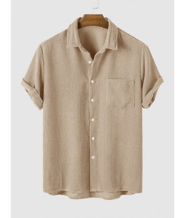 Corduroy Pocket Short Sleeves Shirt With Tapered Work Pants Set Corduroy Pocket Short Sleeves Shirt With Tapered Work Pants Set