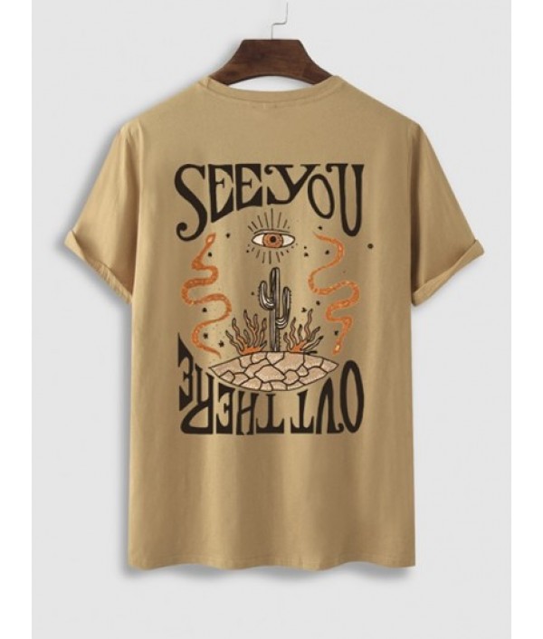Letter Cactus Eye Graphic Pattern Short Sleeves T-shirt And Casual Shorts Set