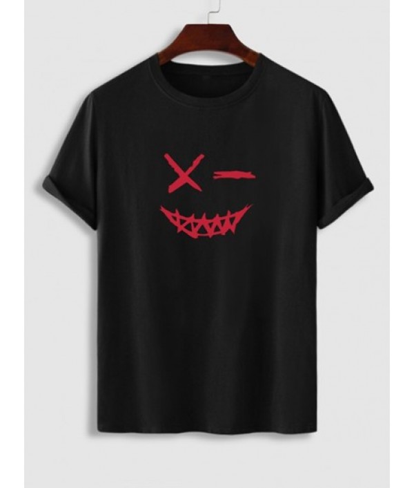 Men's Athleisure Outfits Casual Smile Face Grimace Graphic Printed Short Sleeves T-shirt And Basic Shorts Set