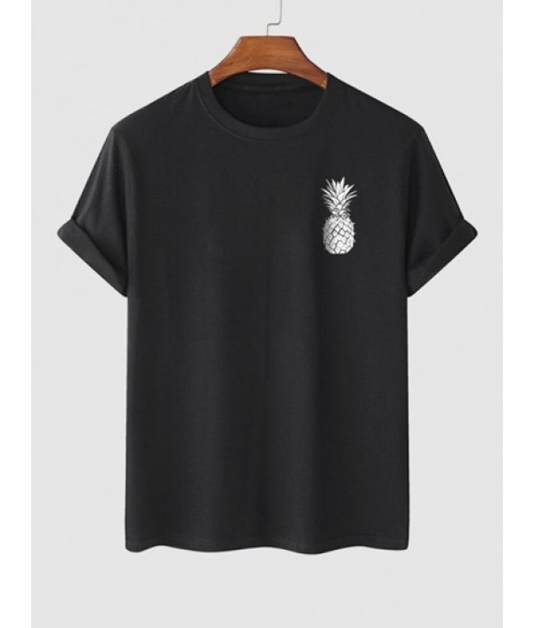 Men's Fruit Pineapple Printed Short Sleeves T-shirt And Drawstring Shorts Set Men's Fruit Pineapple Printed Short Sleeves T-shirt And Drawstring Shorts Set