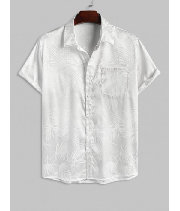 Men's Coconut Tree Jacquard Silky Satin Short Sleeves Button Front Party Shirt And Shorts Set