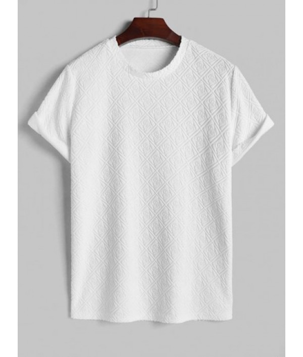 Men's Terry Cloth Geometric Jacquard Textured Short Sleeves T-shirt And Casual Elastic Waist Shorts Set Men's Terry Cloth Geometric Jacquard Textured Short Sleeves T-shirt And Casual Elastic Waist Shorts Set