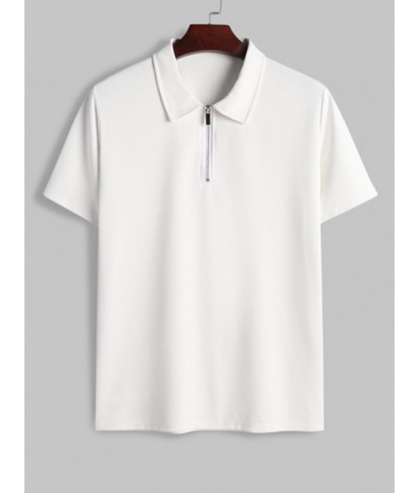 Men's Casual Half Zip Design Polo Collared Basic T-shirt And Drawstring Sweat Shorts Set