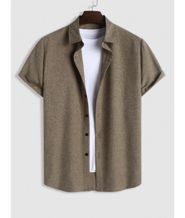 Men's Marled Short Sleeves Button Front Shirt And Drawstring Pants Set Men's Marled Short Sleeves Button Front Shirt And Drawstring Pants Set