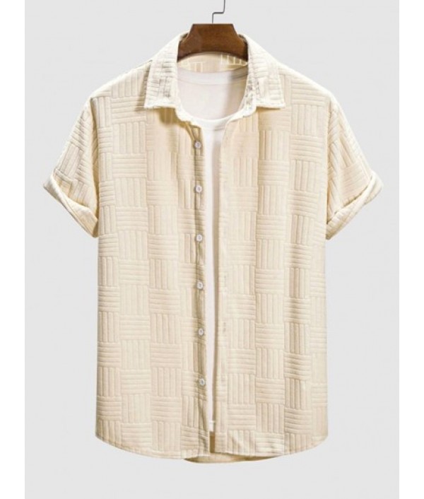 Textured Terry Cloth Jacquard Short Sleeves Shirt And Sweat Shorts Set Textured Terry Cloth Jacquard Short Sleeves Shirt And Sweat Shorts Set