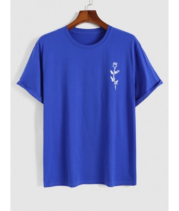 Men's Eagle Letter Rose Graphic Pattern Short Sleeves T-shirt And Striped Pattern Sport Sweat Shorts Set