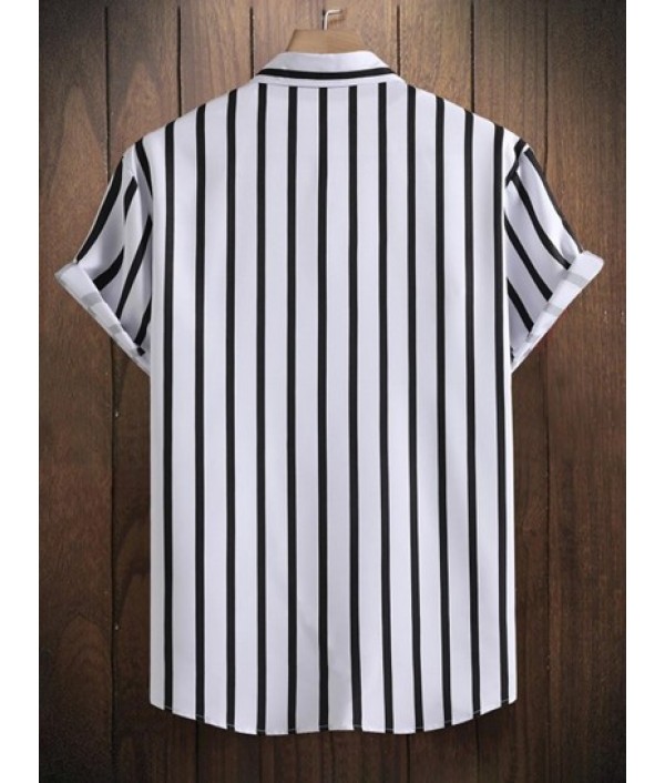 Striped Short Sleeves Shirt And Drawstring Shorts Set Striped Short Sleeves Shirt And Drawstring Shorts Set