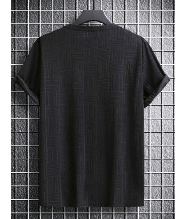 Men's Solid Color Jacquard Towel Cloth Short Sleeves T-shirt And Casual Label Design Drawstring Shorts Set Men's Solid Color Jacquard Towel Cloth Short Sleeves T-shirt And Casual Label Design Drawstring Shorts Set