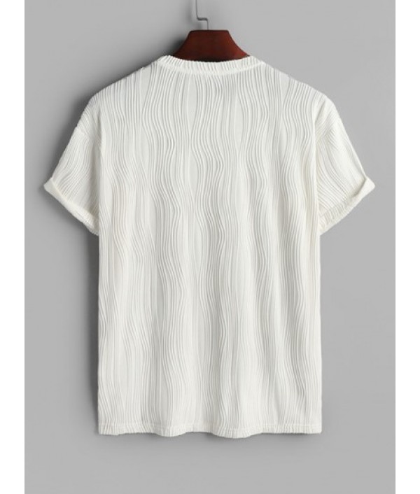 Men's Wave Jacquard Textured Fluffy Letter Applique Short Sleeves T Shirt And Knitted Sports Casual Drawstring Shorts Set Men's Wave Jacquard Textured Fluffy Letter Applique Short Sleeves T Shirt And Knitted Sports Casual Drawstring Shorts Set