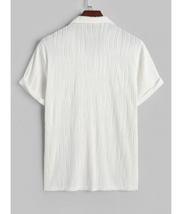 Men's Solid Color Water Ripple Jacquard Button Front Short Sleeves Shirt And Textured Knitted Sports Casual Shorts Set