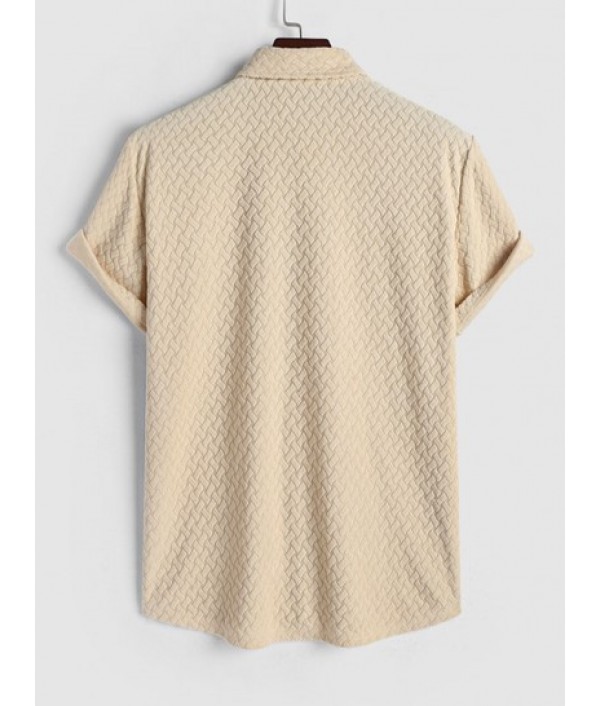 Men's Geometric Jacquard Terry Cloth Short Sleeves Casual Summer Shirt And Drawstring Pocket Plain Corduroy Textured Shorts Set Men's Geometric Jacquard Terry Cloth Short Sleeves Casual Summer Shirt And Drawstring Pocket Plain Corduroy Textured Shorts Set