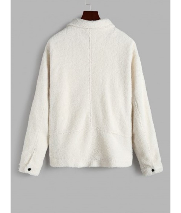 Fluffy Polar Fleece Solid Color Button Fly Jacket With UNISEX Turtleneck Essentials Sweater Set