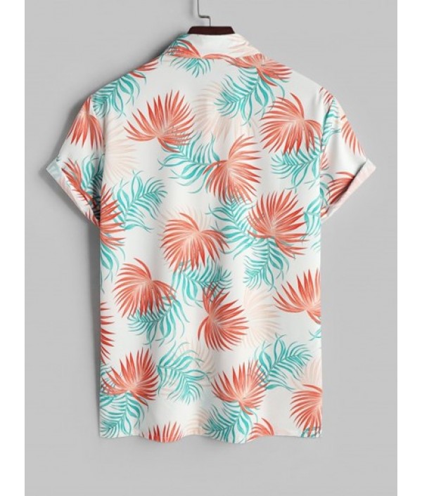 Tropical Leaves Pattern Short Sleeves Shirt And Solid Color Board Shorts Hawaiian Set Tropical Leaves Pattern Short Sleeves Shirt And Solid Color Board Shorts Hawaiian Set