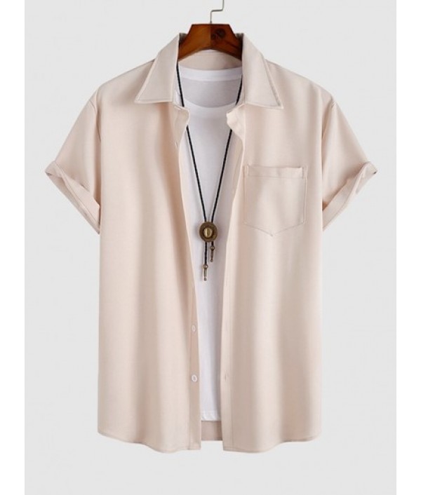 Solid Color Short Sleeves Shirt And Casual Shorts Two Pieces Set Solid Color Short Sleeves Shirt And Casual Shorts Two Pieces Set