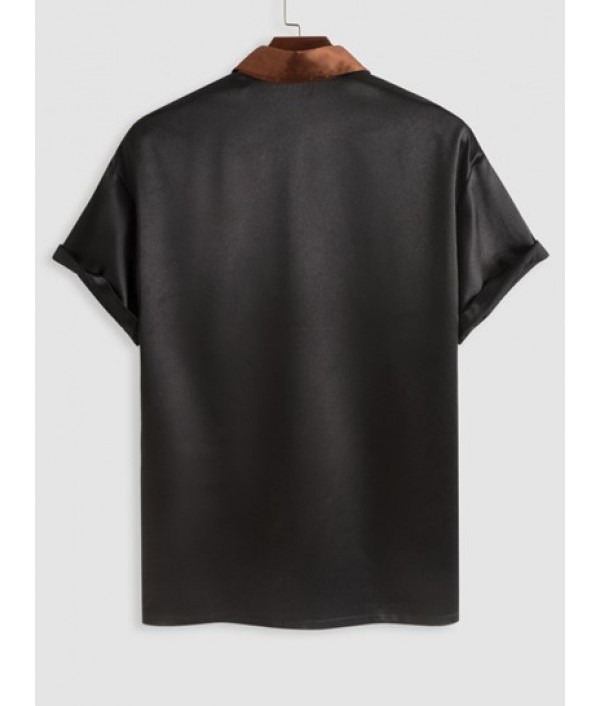 Silky Colorblock Pocket Shirt And Basic Shorts Set