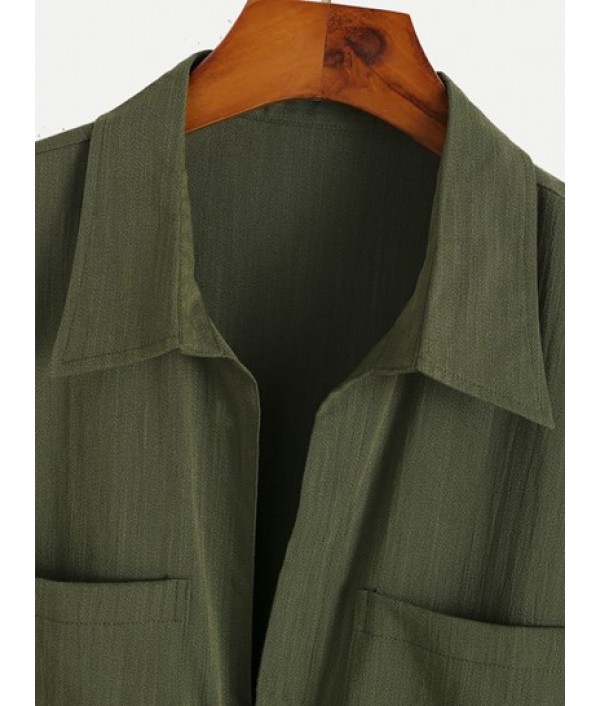 Men's Solid Color Double Front Pockets Design Zip Up Turndown Collar Tie Up Rompers Men's Solid Color Double Front Pockets Design Zip Up Turndown Collar Tie Up Rompers