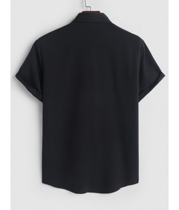 Men's Daily Two Piece Set Slogan Rose Pattern Short Sleeves Shirt With Solid Color Basic Casual Shorts Set