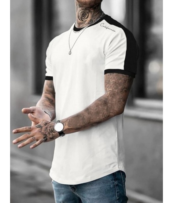 Men's Colorblock California Letter Pattern Short Sleeves T-shirt And Basic Casual Shorts Set Men's Colorblock California Letter Pattern Short Sleeves T-shirt And Basic Casual Shorts Set