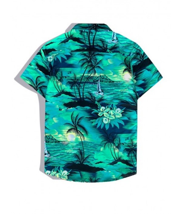 Men's Hawaiian Coconut Trees Sun Printed Button Front Short Sleeves Shirt And Drawstring Shorts Vacation Beach Set Men's Hawaiian Coconut Trees Sun Printed Button Front Short Sleeves Shirt And Drawstring Shorts Vacation Beach Set