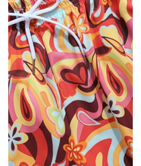 Floral Print Shirt And Pocket Shorts Set