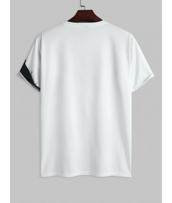 Men's Evil Smile Face Print Colorblock Two Tone Crew Neck Casual Short Sleeve T Shirt And Streetwear Cartoon Drawstring Board Shorts Set