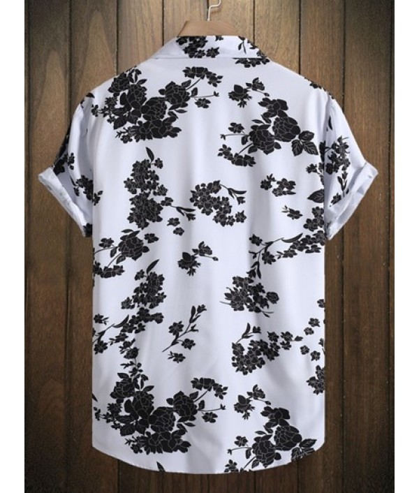 Floral Button Up Short Sleeve Shirt With Basic Casual Shorts Set Floral Button Up Short Sleeve Shirt With Basic Casual Shorts Set