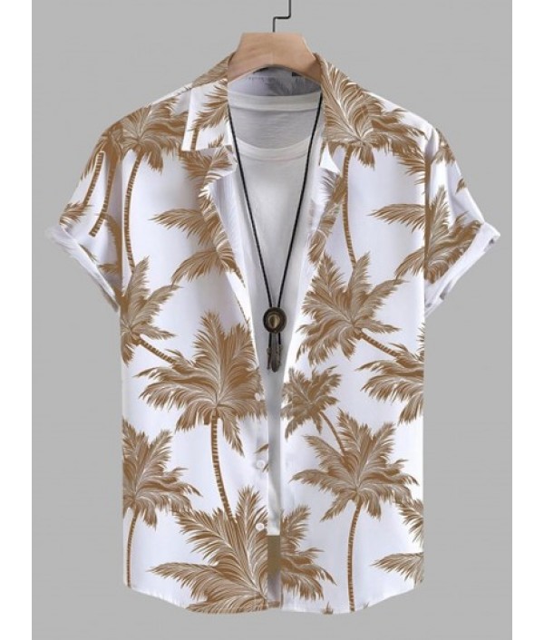 Tropical Coconut Tree Print Short Sleeve Hawaiian Shirt And Casual Shorts Two Pieces Set