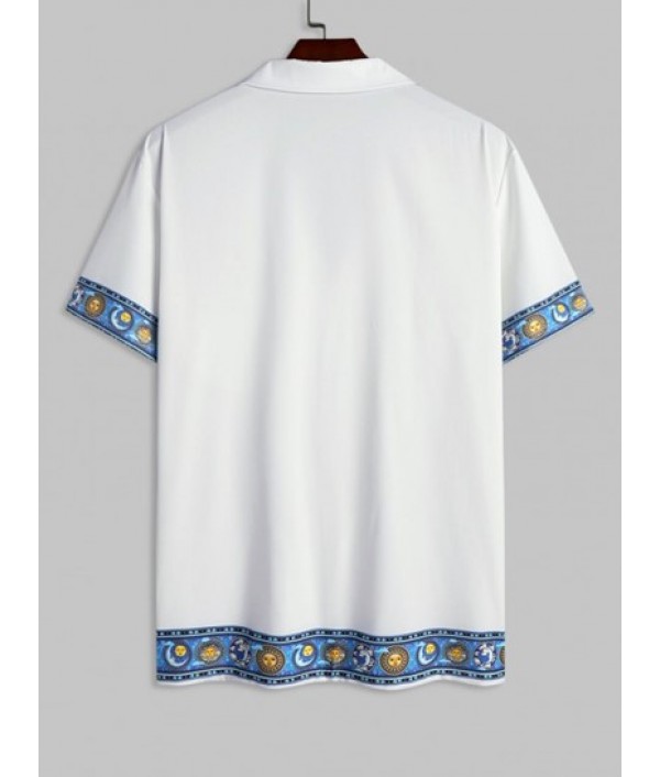 Men's Sun And Moon Galaxy Print Colorblock Lapel Collar Short Sleeves Summer Beach Vacation Shirt And Drawstring Shorts Set Men's Sun And Moon Galaxy Print Colorblock Lapel Collar Short Sleeves Summer Beach Vacation Shirt And Drawstring Shorts Set