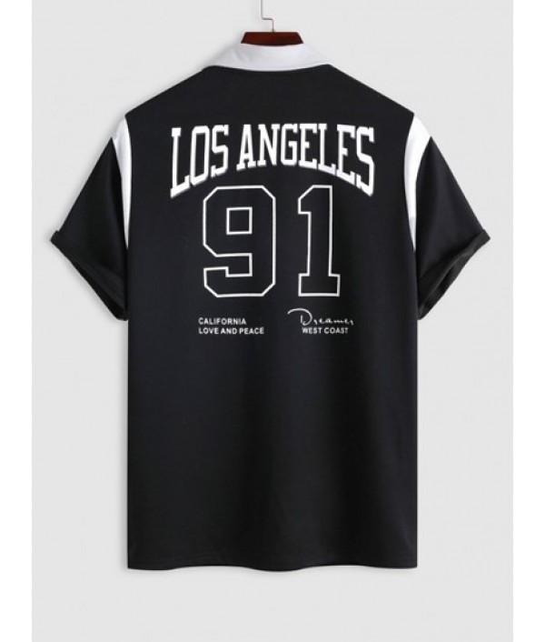 Men's College Style LOS ANGELES Letter Pattern Short Sleeves Polo Collared T-shirt And Loose Fit Drawstring Pocket Design Beam Feet Parachute Cargo Pants Set Men's College Style LOS ANGELES Letter Pattern Short Sleeves Polo Collared T-shirt And Loose Fit Drawstring Pocket Design Beam Feet Parachute Cargo Pants Set