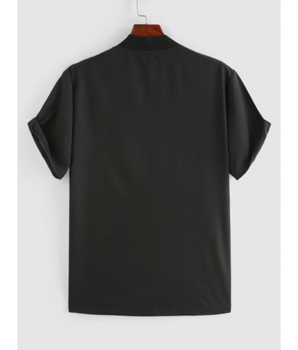 Men's Chicago Graphic Letter Print Short Sleeve Stand Collar Button Up Casual Baseball Shirt And Drawstring Sweat Shorts Sports Set