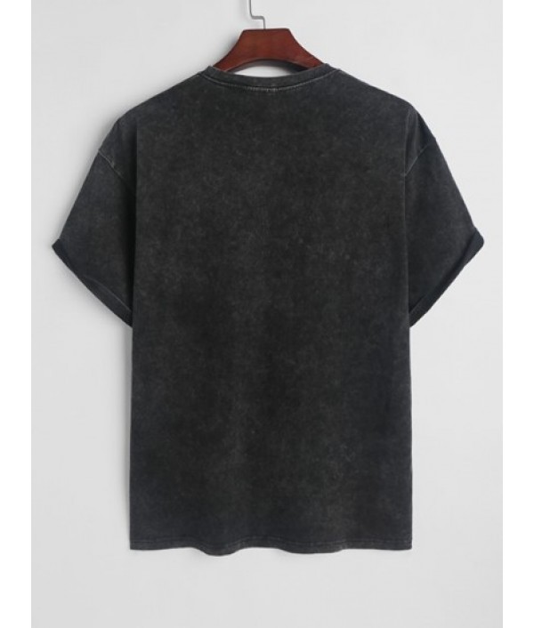 Men's Casual Retro Washed SEATTLE Letter Drippy Smile Face Graphic Drop Shoulder Short Sleeves 100% Cotton T Shirt And Pineapple Embroidered Applique Design Drawstring Shorts Set