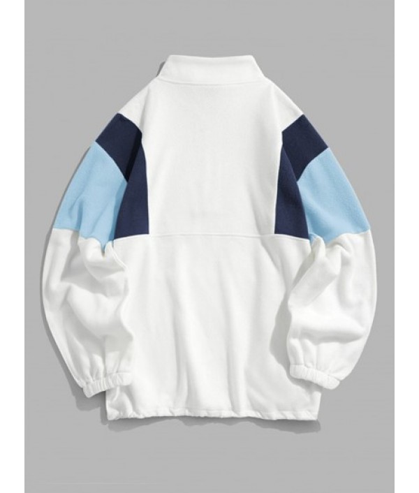 Fluffy Polar Fleece NEW YORK Embroidery Colorblock Half Zip Sweatshirt With Drawstring Jogger Cargo Pants Set