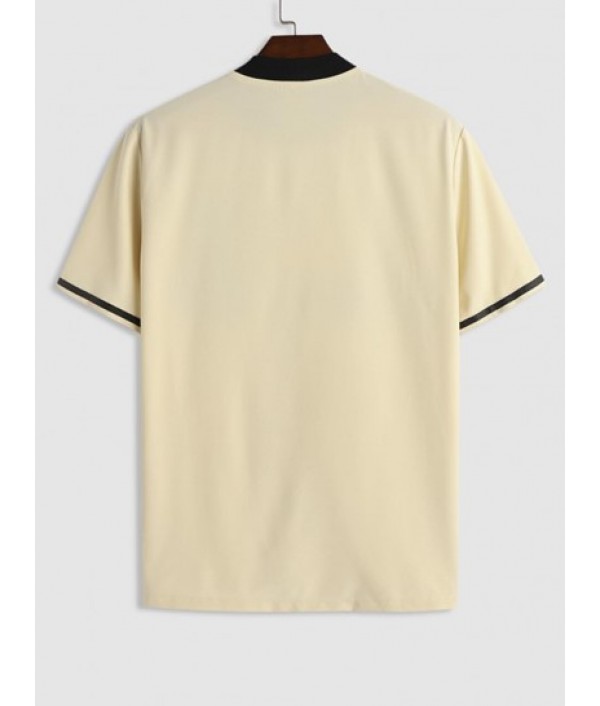 LA Print Stand Collar Short Sleeve Shirt With Drawstring Pocket Shorts Set