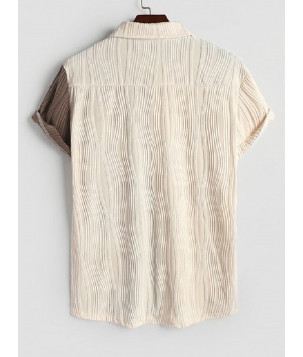 Two Tone Colorblock Textured Shirt With Shorts Set