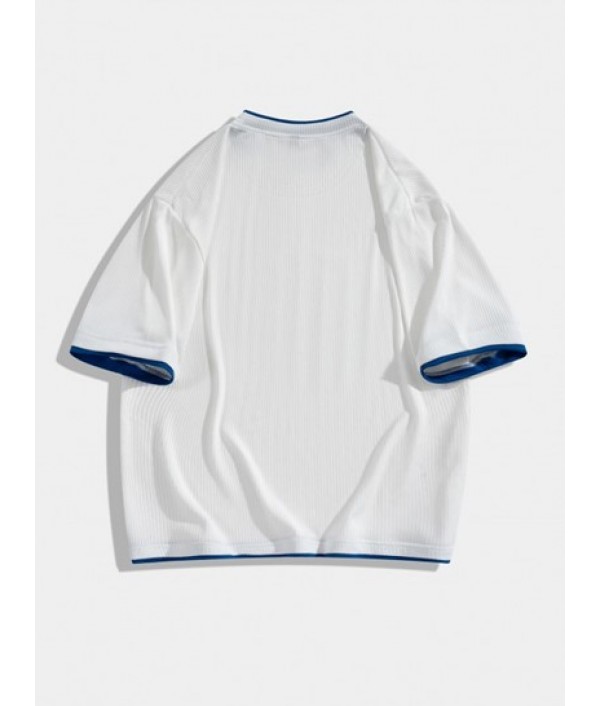 Color Spliced Iced Silk Textured Short Sleeves T-shirt And Shorts Set Color Spliced Iced Silk Textured Short Sleeves T-shirt And Shorts Set