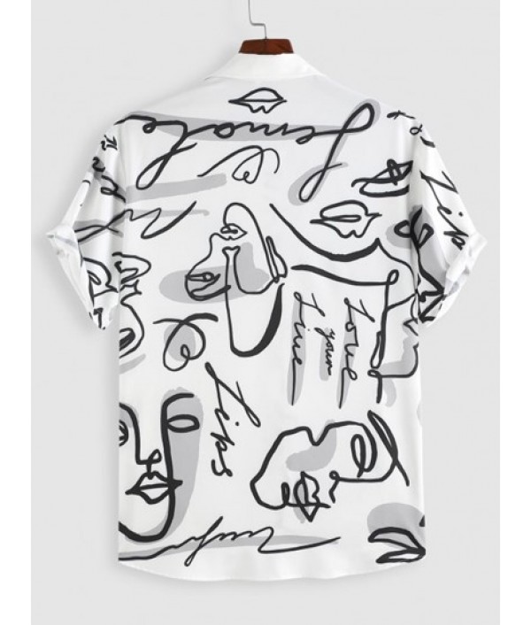 Graffiti Rose Print Shirt And Drawstring Casual Shorts Two Piece Set Graffiti Rose Print Shirt And Drawstring Casual Shorts Two Piece Set