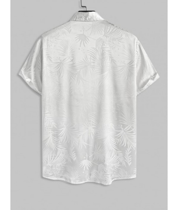 Men's Coconut Tree Jacquard Silky Satin Short Sleeves Button Front Party Shirt And Shorts Set