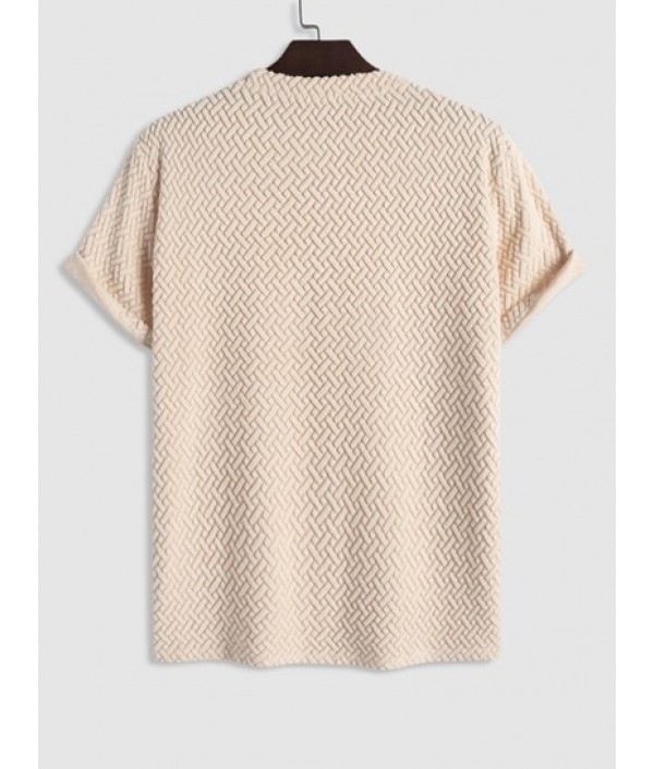 Men's Daily Casual Two Piece Set Terry Cloth Geometric Jacquard Textured Short Sleeves T-shirt With Drawstring Pocket Corduroy Textured Shorts Set