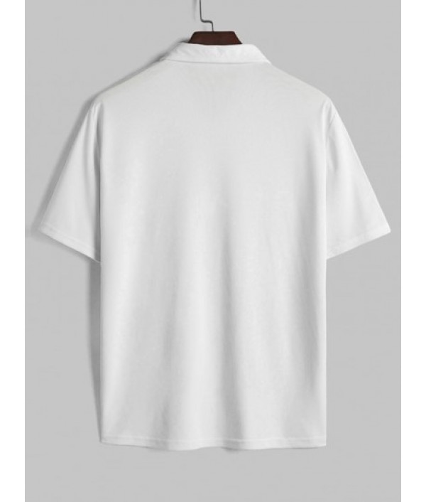 Men's Casual Half Zip Design Polo Collared Basic T-shirt And Drawstring Sweat Shorts Set