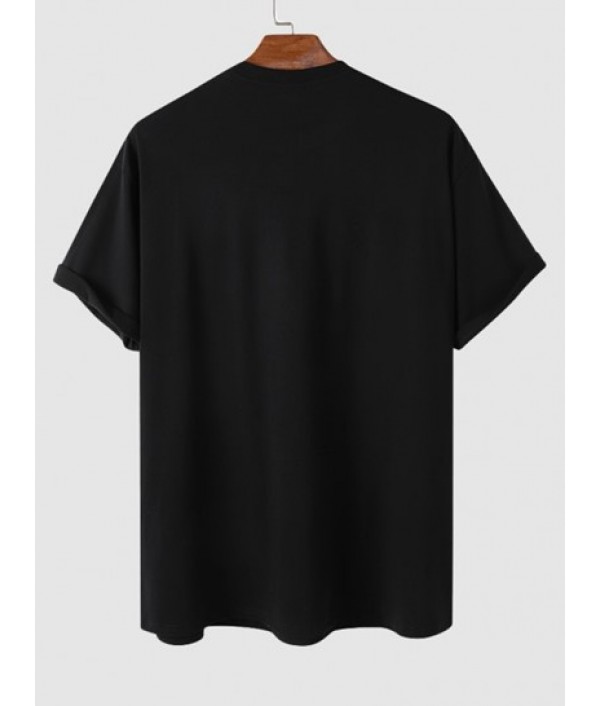 Japanese Sea Wave Printed Short Sleeves T-shirt With Multi Flap Pockets Jogger Pants Set Japanese Sea Wave Printed Short Sleeves T-shirt With Multi Flap Pockets Jogger Pants Set