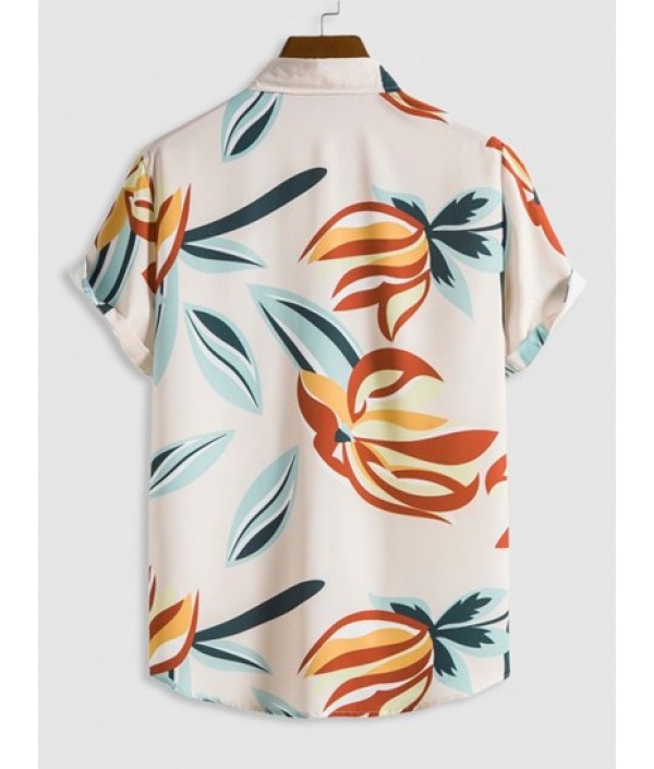 Leaves Print Hawaii Style Shirt With Tapered Pants Two Piece Set