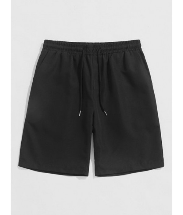 Men's Short Sleeves Palm Tropical Print Beach Vacation Shirt And Solid Color Basic Casual Bermuda Shorts Set