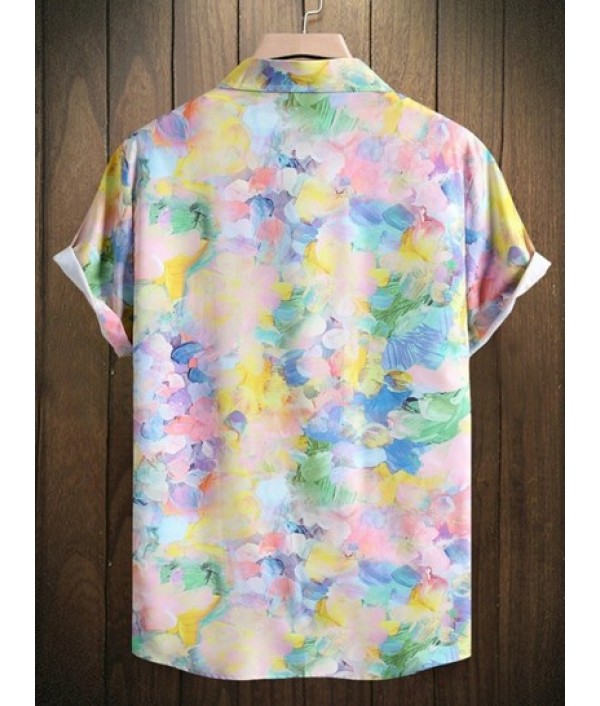 Splash Tie Dye Short Sleeves Vacation Shirt And Solid Color Basic Casual Shorts Set Splash Tie Dye Short Sleeves Vacation Shirt And Solid Color Basic Casual Shorts Set