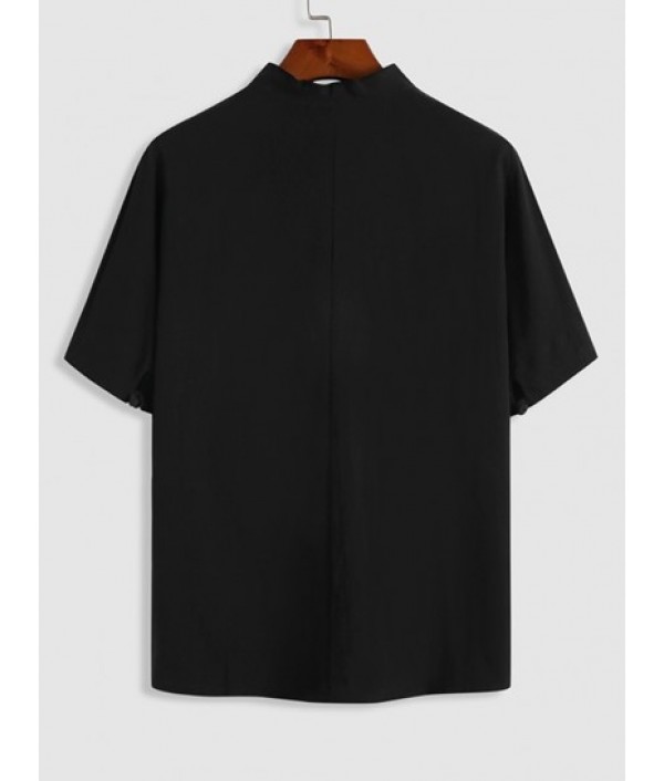 Vintage Style Cotton And Linen Textured Short Sleeves Popover Shirt And Pants Set Vintage Style Cotton And Linen Textured Short Sleeves Popover Shirt And Pants Set